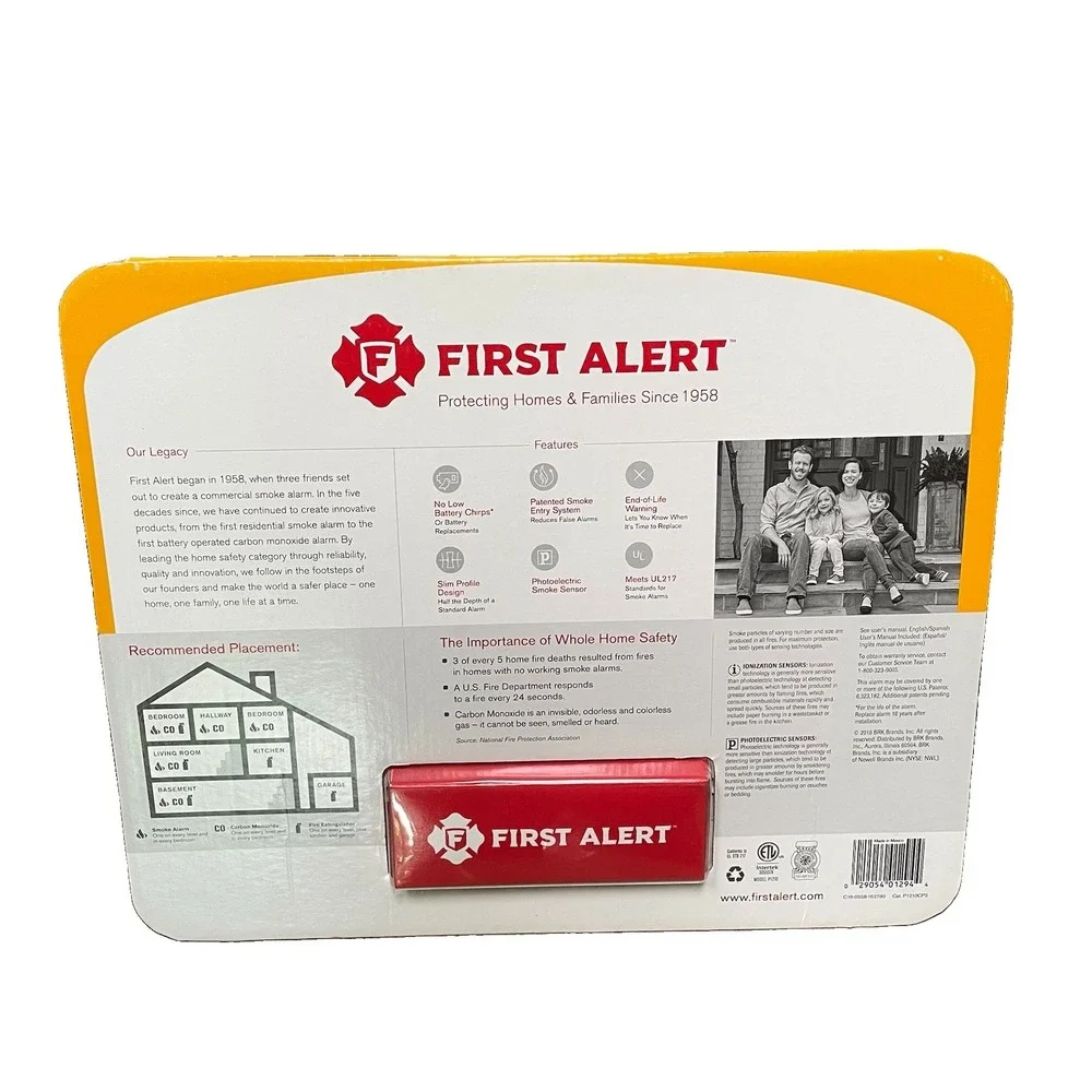 Brand New FIRST ALERT Smoke & Fire Alarm 2 Pack Photoelectric P1210CP2